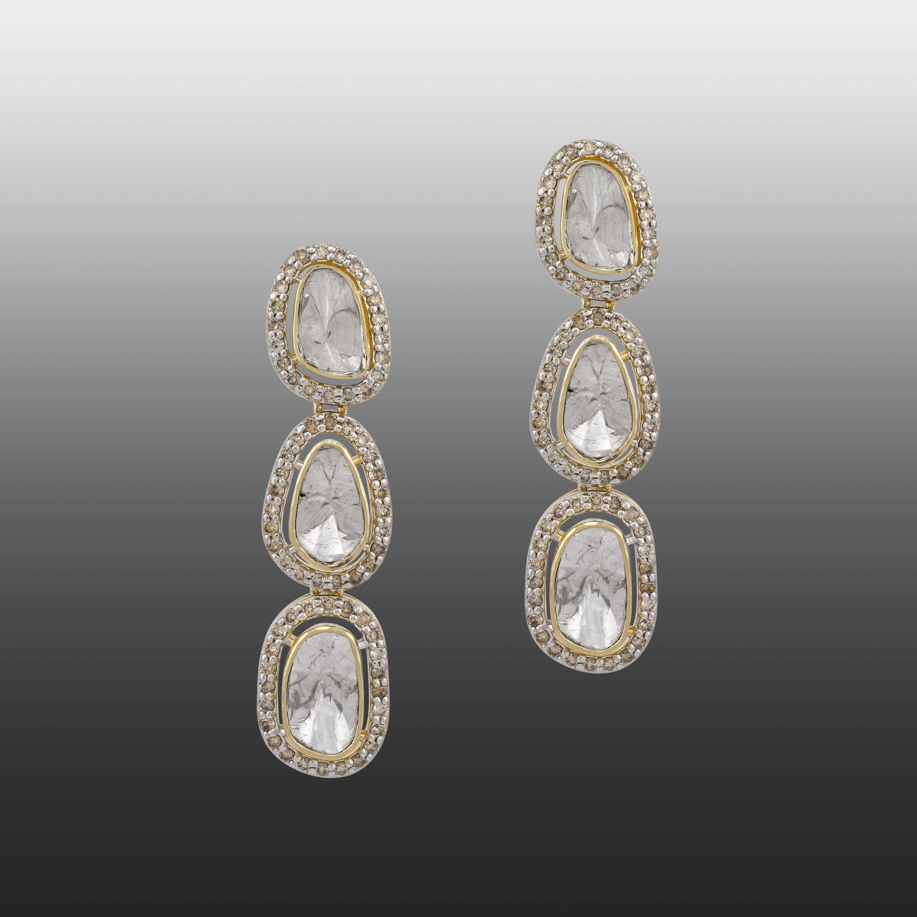 Tri-Tier Polki Earring with Full-Cut Diamond Halo Borders